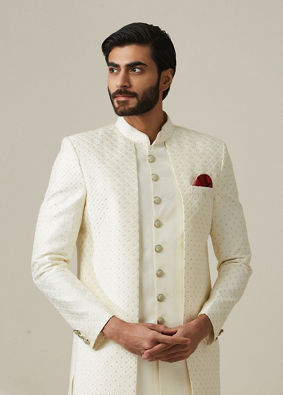 Pearl White Achkan Style Indo Western Set image number 0